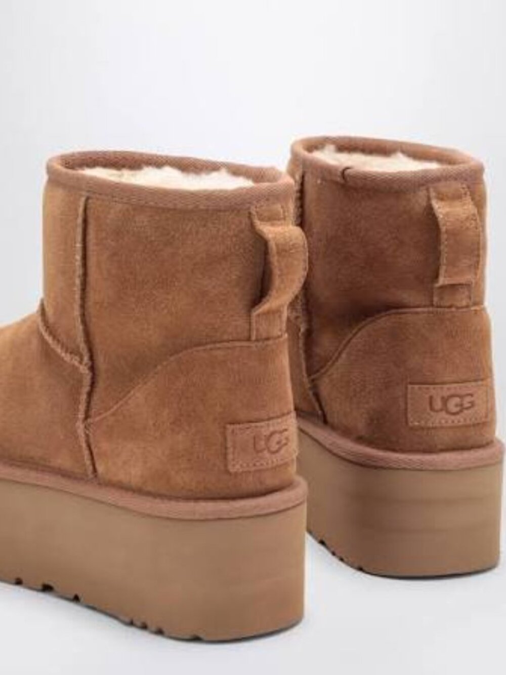 UGG Chestnut Suede Platform Shearling Booties